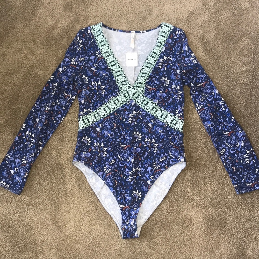 NWT Free People floral Vneck festival bodysuit